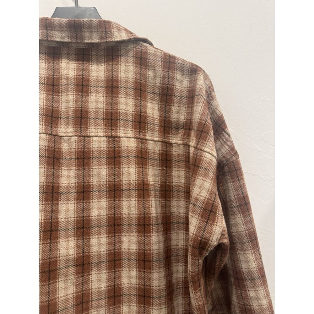 Böhme oversized brown and beige plaid flannel shacket Size Small Brown & White - Picture 12 of 16